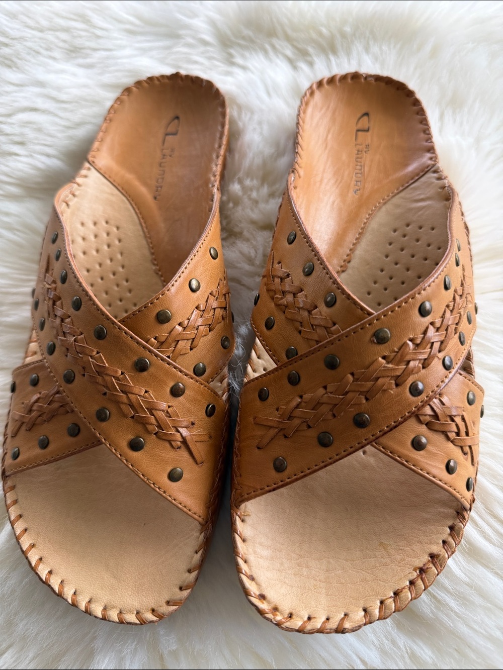 CL by Laundry Tan Braided Studded Slide Mules - Picture 2 of 7